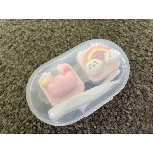 Cute mini contact lens case with crown and rainbow design - contact lens cases health and wellness