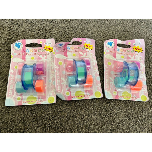 3 pack of mi-658 mini tape dispensers with colored tape - tape dispensers stationery