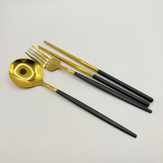 Modern black & gold stainless steel cutlery set - arts & crafts crafts