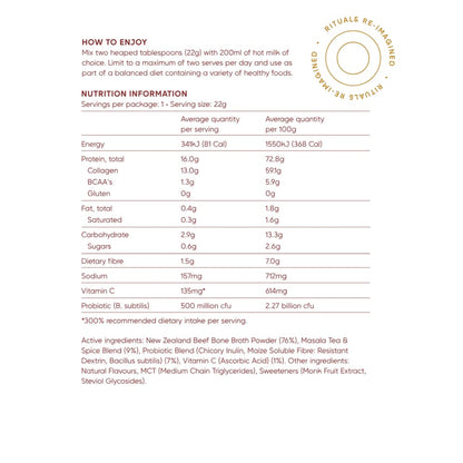 Mother’s beauty broth vanilla chai haven – single serve - powdered beverage mixes health and wellness