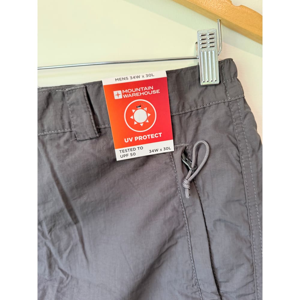 Mountain warehouse size 34w x 30l mens grey uv protect explore trouser short - cargo pants bottoms men’s apparel
