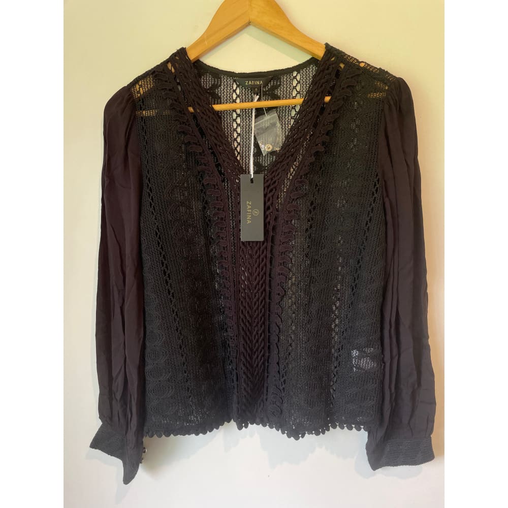 Zafina size 10 long sleeve cotton lace top - blouses blouse - clothing & fashion - designer clearance - top women’s