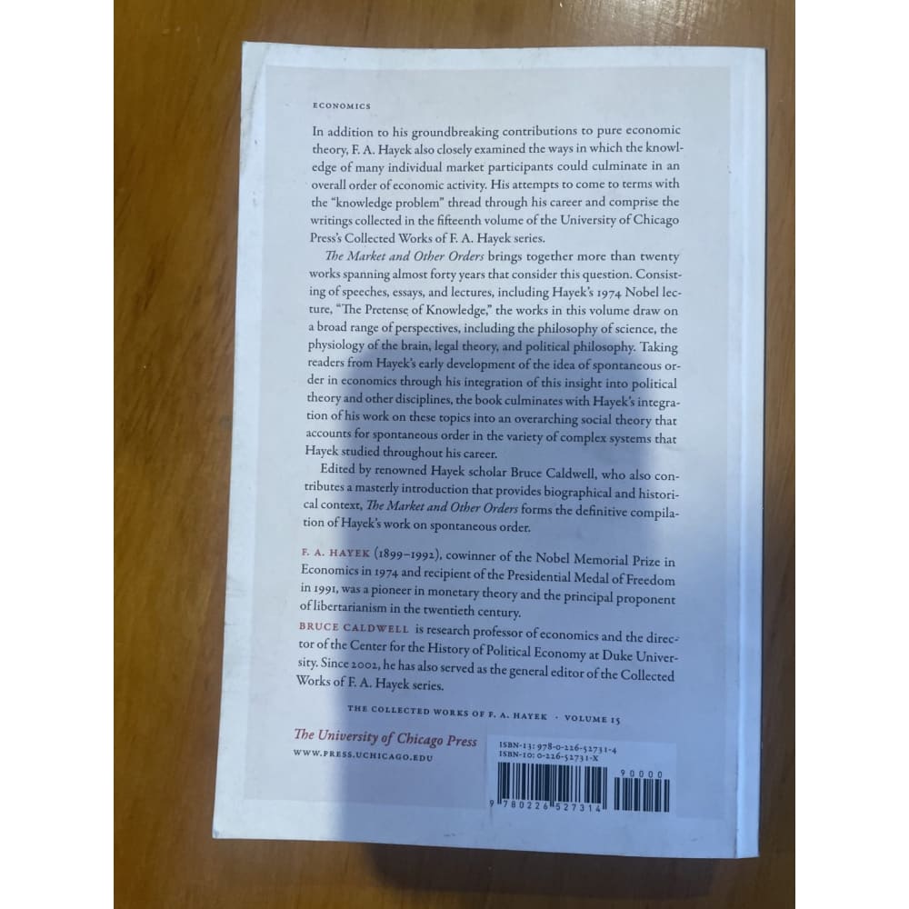 The market and other orders - f. A. Hayek - print books book - economics printed media