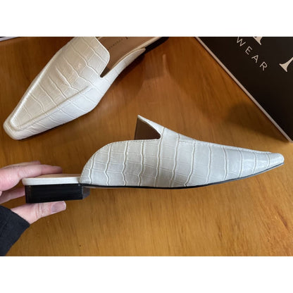 Skin footwear size 37 iowa leather flat mules in white croc - flats clothing & fashion - flats women’s shoes