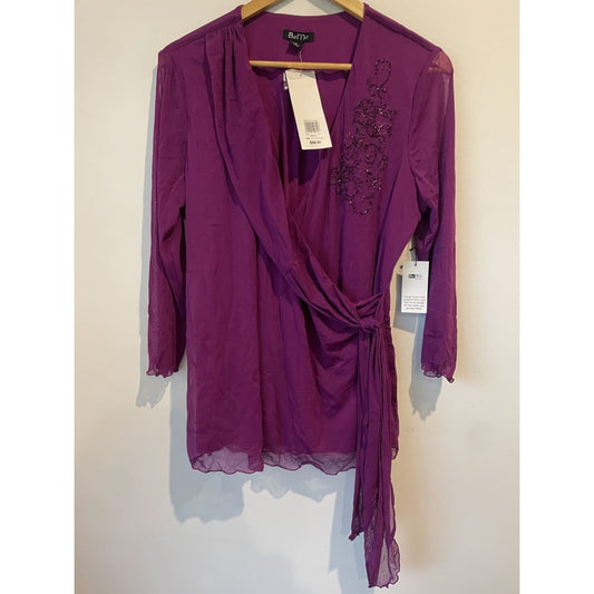 Bnwt beme size s mesh side drape beaded top - clothing tops blouse - clothing & fashion - top women’s apparel