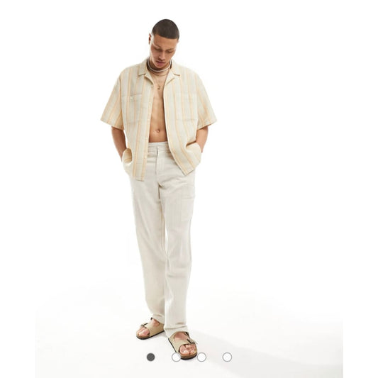 Asos design w26 l32 textured relaxed trousers in light beige - pants bottoms - clothing & fashion - men - trouser men’s