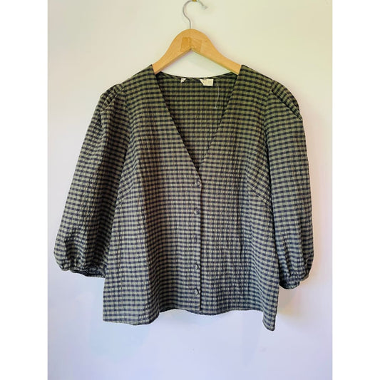 Oasis gingham top – size 12 (brand new cut-label cotton blend) - blouses blouse - bnew label cut branded clothing