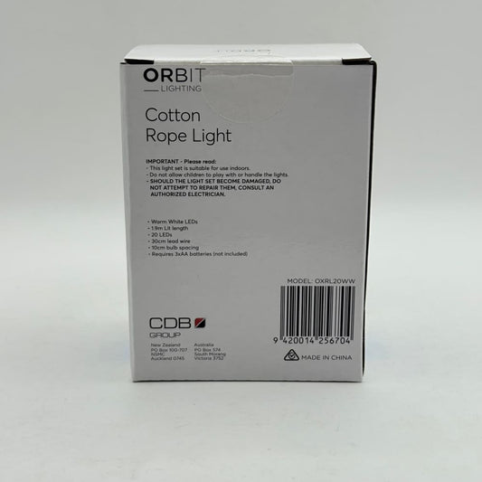 Orbit lighting cotton rope light - 1.9m lit length - battery - light ropes & strings