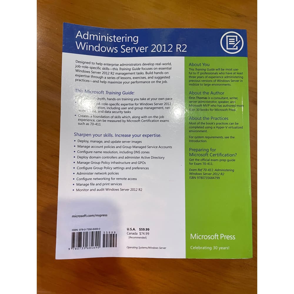 Administering windows server 2012 r2 training guide by orin thomas - print books printed media