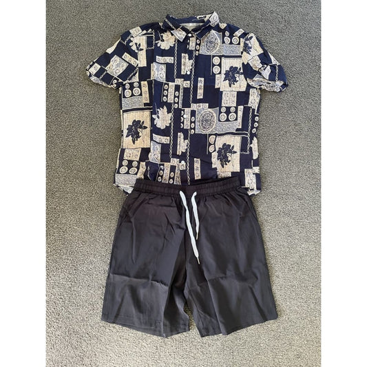 Brand new shein size m linen look shirt & black shorts - m - outfit sets baby clothing - clothing & fashion - set