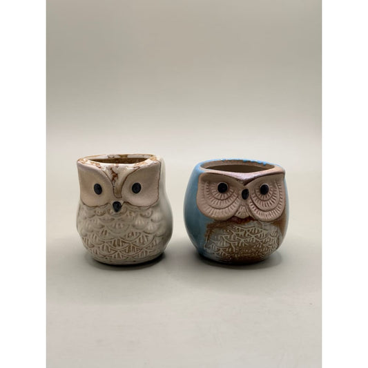 Set of 2 mini owl ceramic planters - planters home&living materials