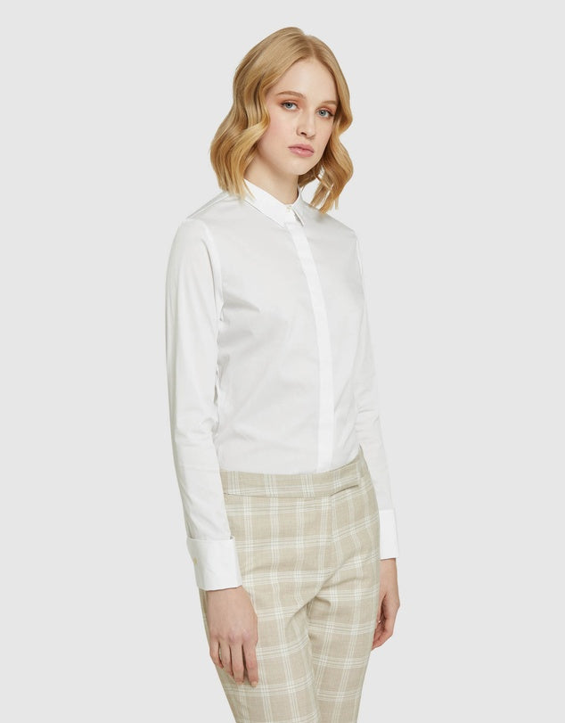 Oxford angel french cuff stretch shirt – white size 8 - shirts top women’s apparel