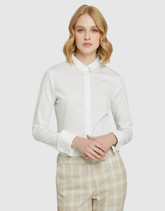 Oxford angel french cuff stretch shirt – white size 8 - shirts top women’s apparel