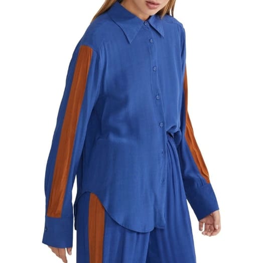 Oxford petra contrast panel shirt - blue size 8 rrp $169 - shirts clothing & fashion - long sleeve - top women’s apparel