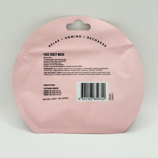 Oxx skincare rose hydrating sheet mask 20ml - skin care masks & peels health and wellness
