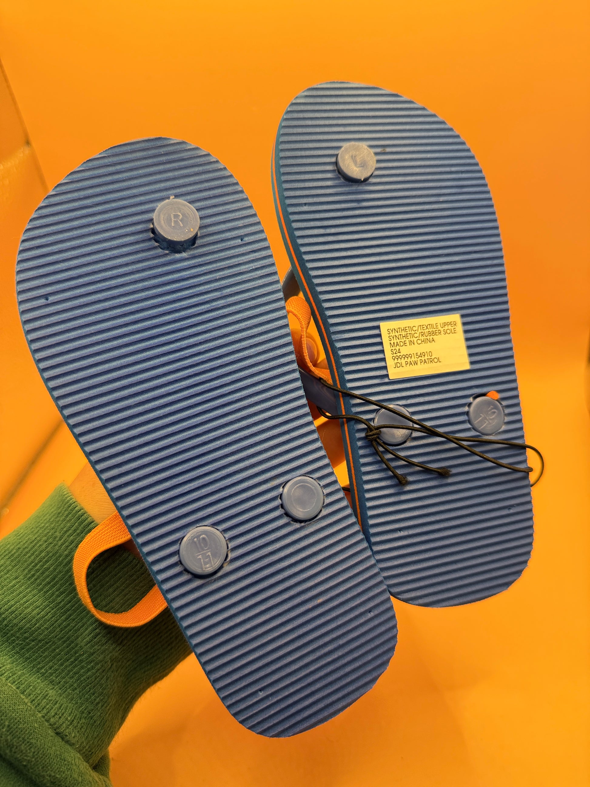 Paw Patrol kids blue flip-flops size 11 sole view