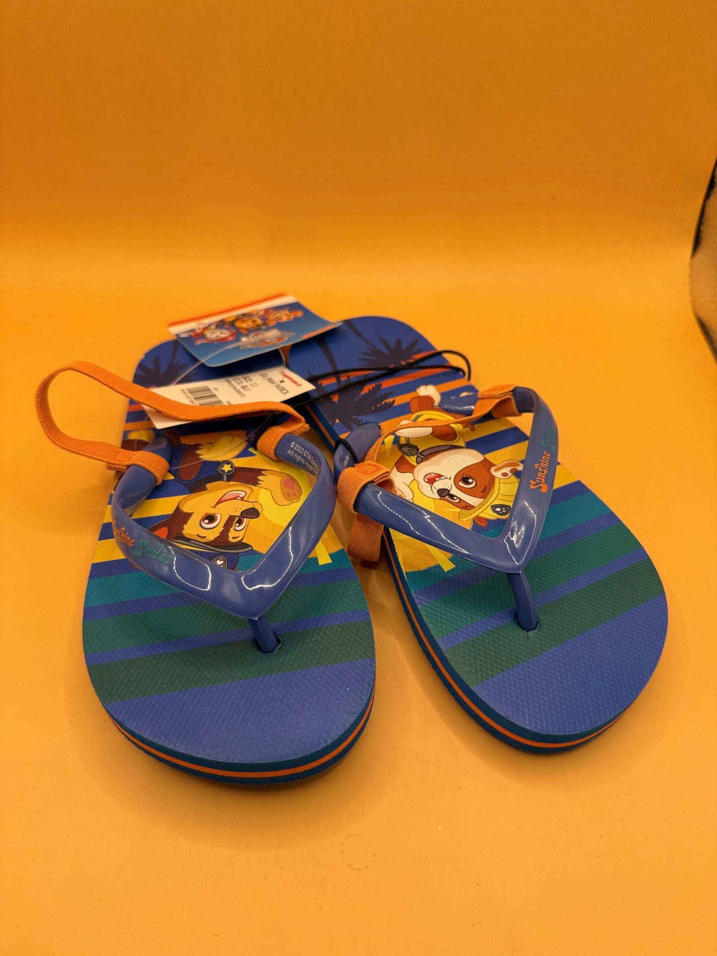 Paw Patrol kids blue flip-flops size 11 top view