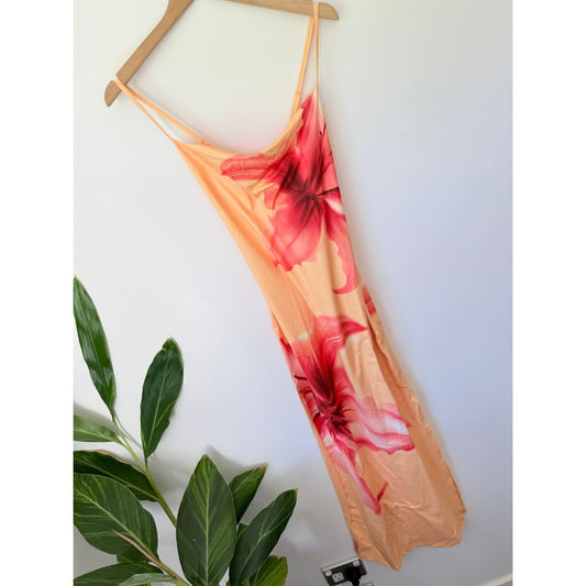 Shein size m peach floral print slip dress - dresses top women’s apparel