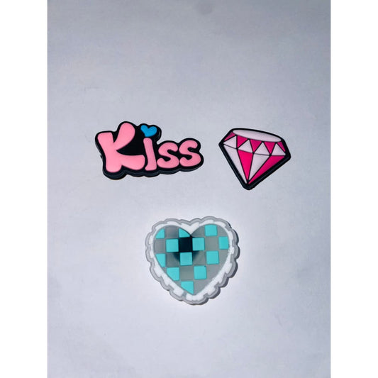 3x heart / diamond / kiss themed shoe charms - shoe accessories clogs - shoe accessories - shoe charms fashion