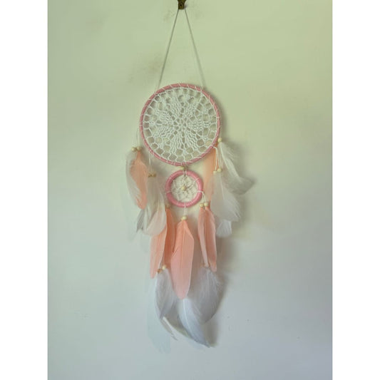Pink & white feathered dreamcatcher - dreamcatchers home&living materials