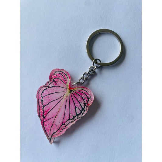 Pink caladium leaf keychain - keychains home&living materials