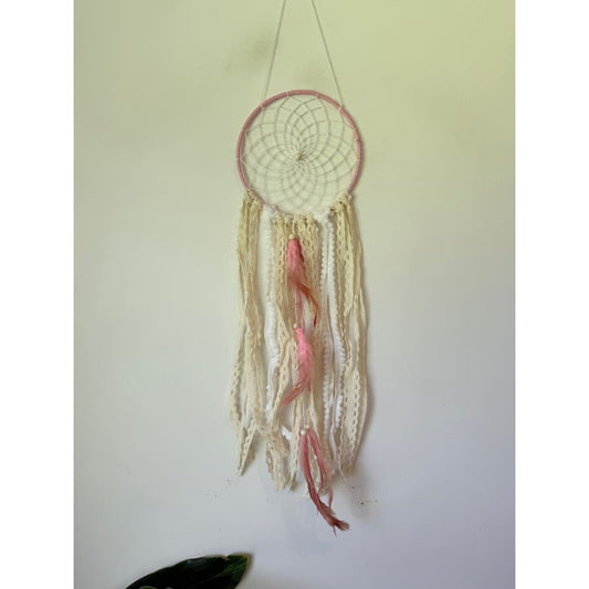 Boho lace & pink feather dreamcatcher - dreamcatchers home&living materials
