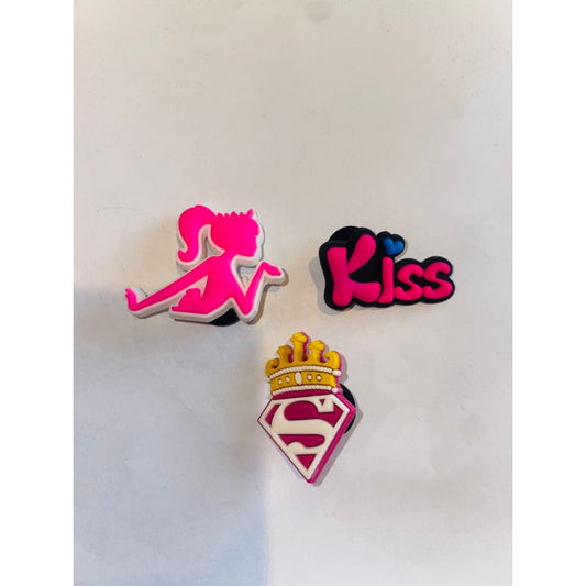 3x pink perfection shoe charms - shoe accessories clogs - shoe accessories - shoe charms fashion accessories