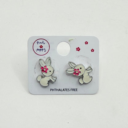 Pink poppy girl’s earrings - bunny style 1 - earrings baby accessories children’s apparel
