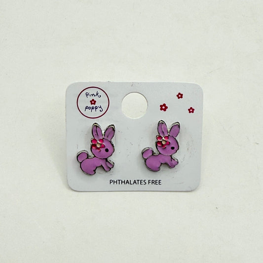Pink poppy girl’s earrings - bunny style 2 - earrings baby accessories children’s apparel