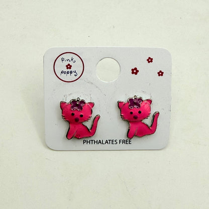 Pink poppy girl’s earrings - cat style 1 - earrings baby accessories children’s apparel