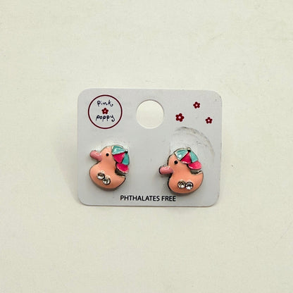 Pink poppy girl’s earrings - duck style 1 - earrings baby accessories children’s apparel