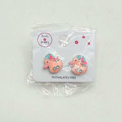 Pink poppy girl’s earrings - duck style 3 - earrings baby accessories children’s apparel