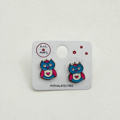 Pink poppy girl’s earrings - owl style 2 - earrings baby accessories children’s apparel