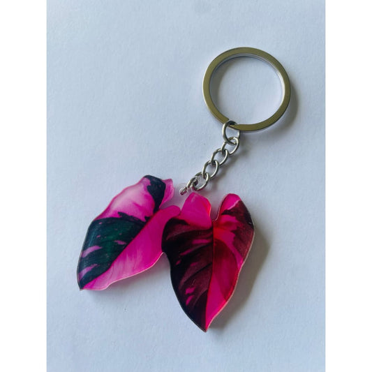 Double pink princess philodendron leaf keychain set - keychains home&living materials