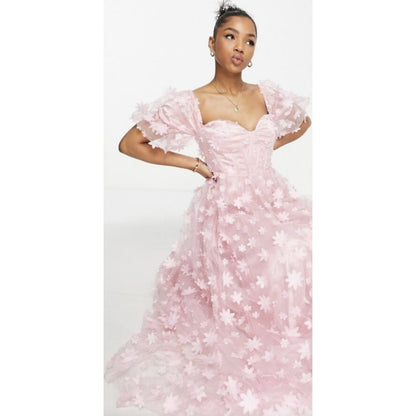 Maya maxi size 6 3d flower corset maxi dress in pink - dresses clothing & fashion - dresses women’s apparel