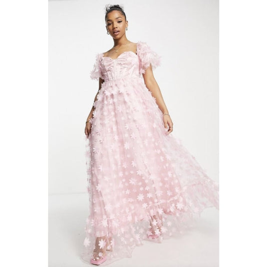 Maya maxi size 6 3d flower corset maxi dress in pink - dresses clothing & fashion - dresses women’s apparel