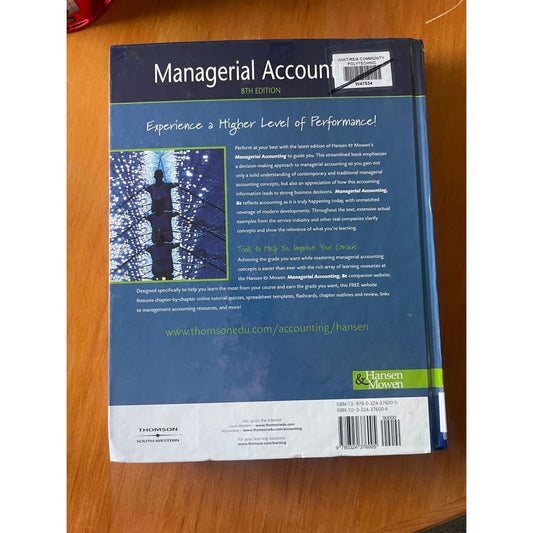 Managerial accounting 8th edition - hansen & mowen - print books accounting - book - business - condition: used printed
