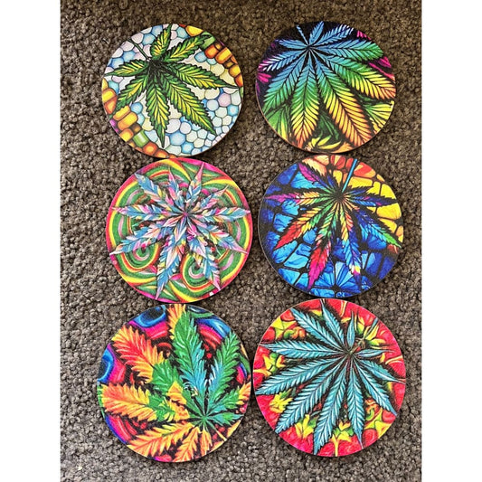 6 piece set psychedelic marijuana leaf wooden coasters - coasters home&living materials