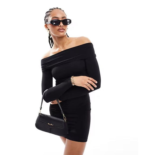 Pull&bear black long sleeve bardot neckline mini dress size large - dresses clothing & fashion - condition: used