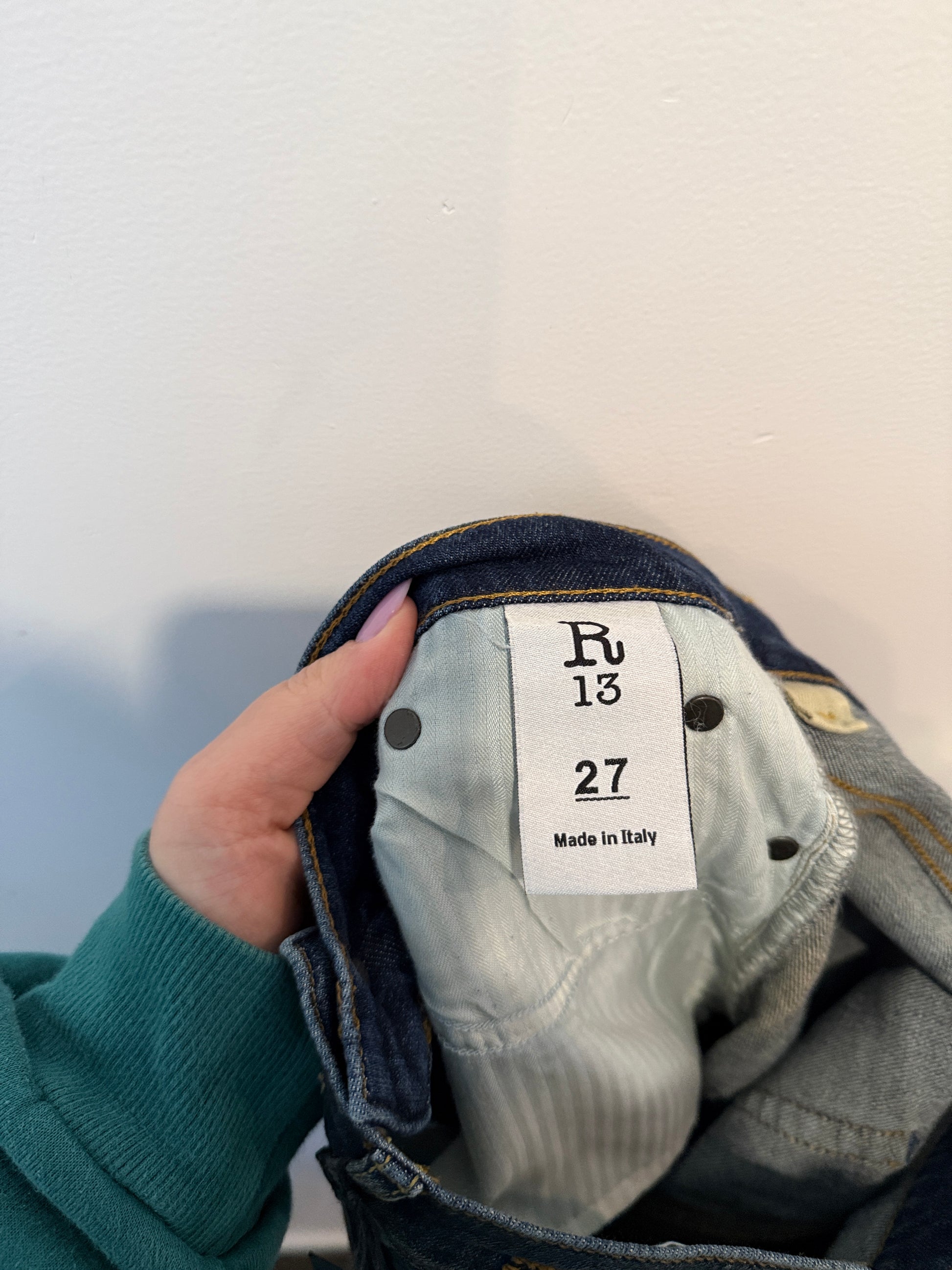 R13 Drop Shoreditch Blue jeans inner waistband detail