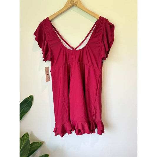 Lilyyease size xl ruched swim dress in raspberry - swim dresses bottom women’s apparel
