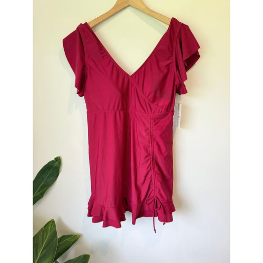 Lilyyease size xl ruched swim dress in raspberry - swim dresses bottom women’s apparel