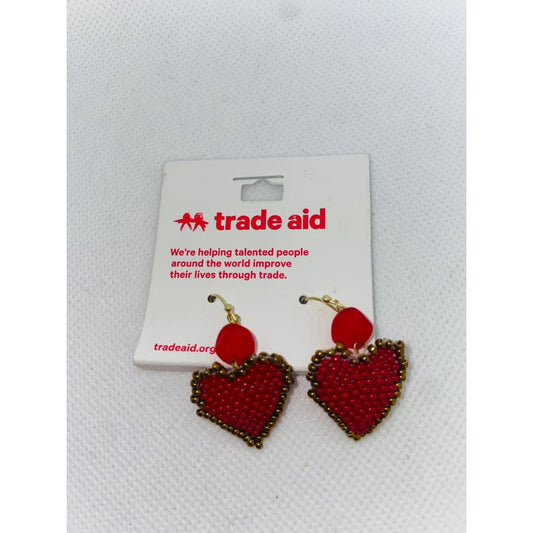 Trade aid red heart beaded earrings - earrings earrings - jewelry fashion accessories