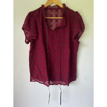 Shein size l elegant sheer red polka dot blouse - clothing tops blouse - clothing & fashion - short sleeve women’s