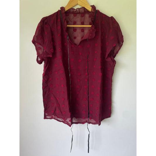 Shein size l elegant sheer red polka dot blouse - clothing tops blouse - clothing & fashion - short sleeve women’s