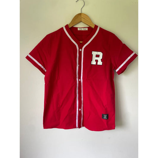 Shein 11-12y classic red varsity button-up look top with ’r’ patch - clothing tops baby clothing - clothing & fashion
