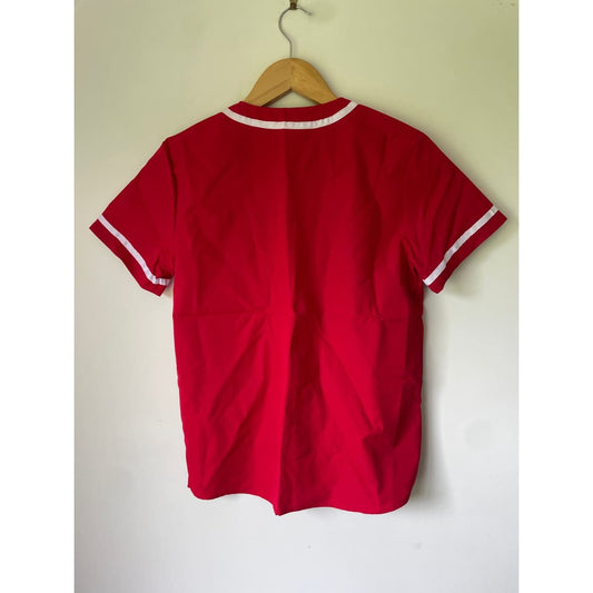 Shein 11-12y classic red varsity button-up look top with ’r’ patch - clothing tops baby clothing - clothing & fashion