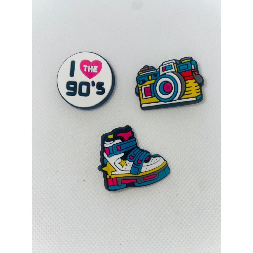3x retro 80s & 90s shoe charms - 90s - shoe accessories clogs - shoe accessories - shoe charms fashion accessories