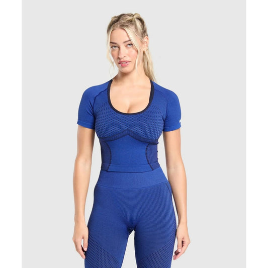 Gymshark size m sport seamless midi top blue - activewear tops special categories women’s apparel