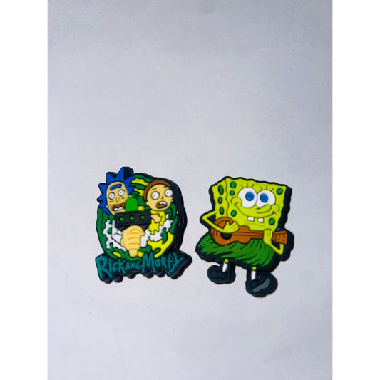 2x rick & morty with spongebob shoe charms - shoe accessories clogs - shoe accessories - shoe charms fashion accessories